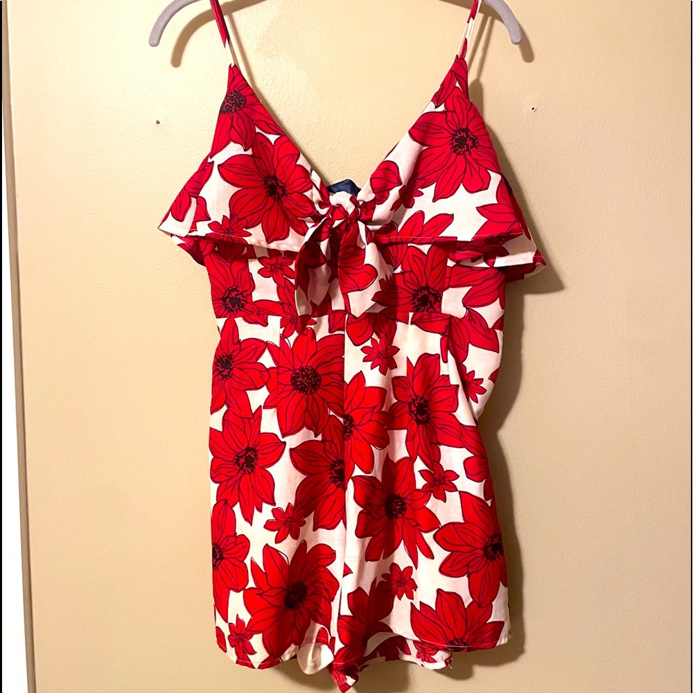 Floral Sleeveless Romper (Red & White)